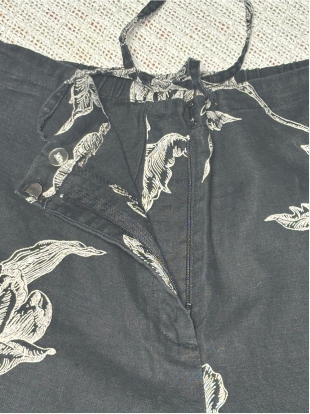 Dialogue 100% Linen Black & Cream Floral Relaxed Breatheable Pants Size 10 GUC - Picture 4 of 7
